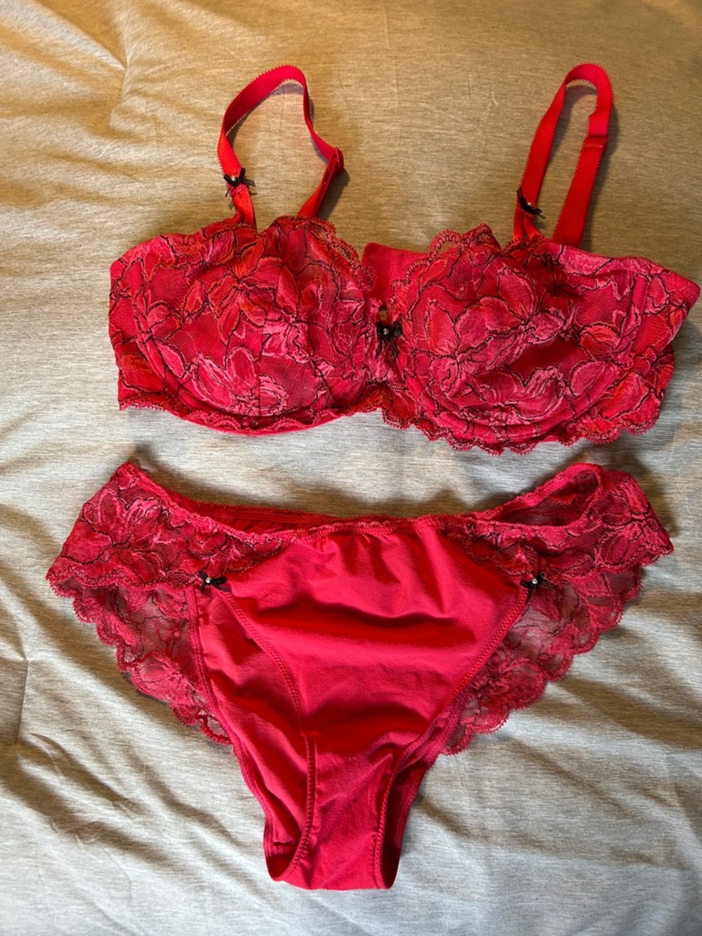 Victoria's Secret Red Lace Balconette Bra & Bikini Set